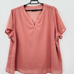 Agnes Orinda Swiss Dot Popover Top Womens Plus Size 4X Pink Sheer Overlay NWT